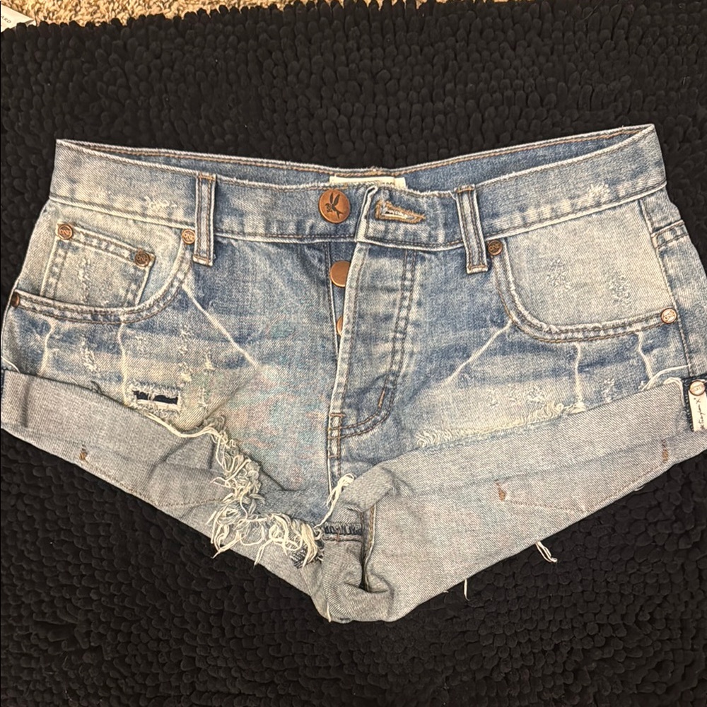 One Teaspoon Blue Distressed Jean Shorts